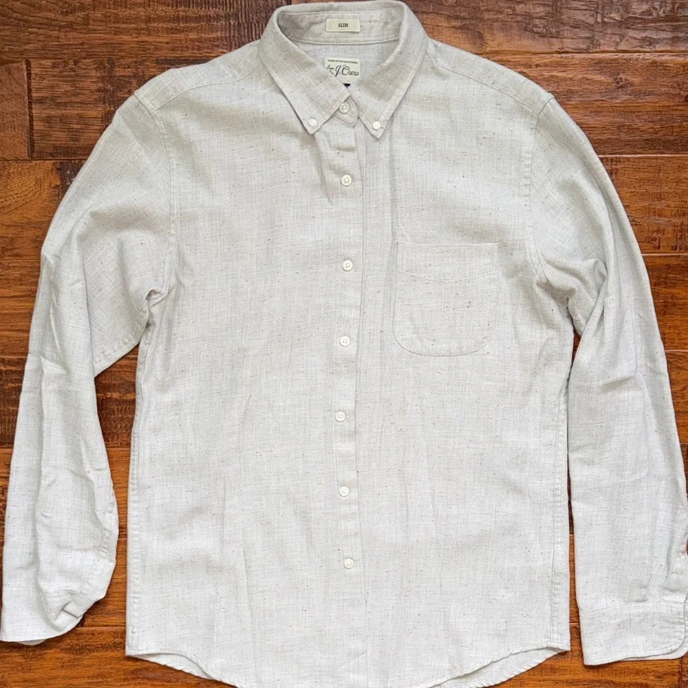 J. Crew Men's Light Gray Casual Button-Down Slim Shirt, Medium